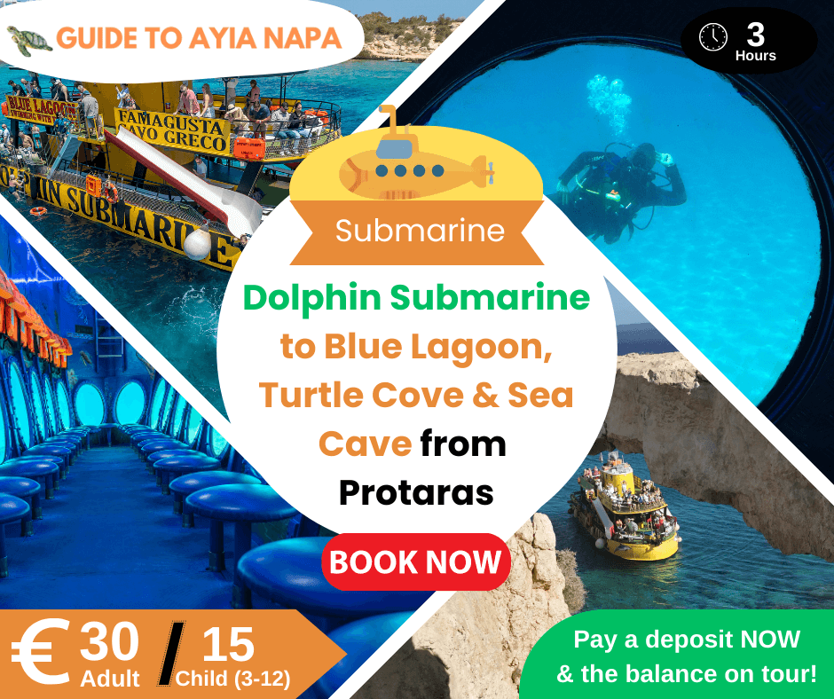 Dolphin Submarine to Blue Lagoon, Turtle Cove & Sea Cave from Protaras