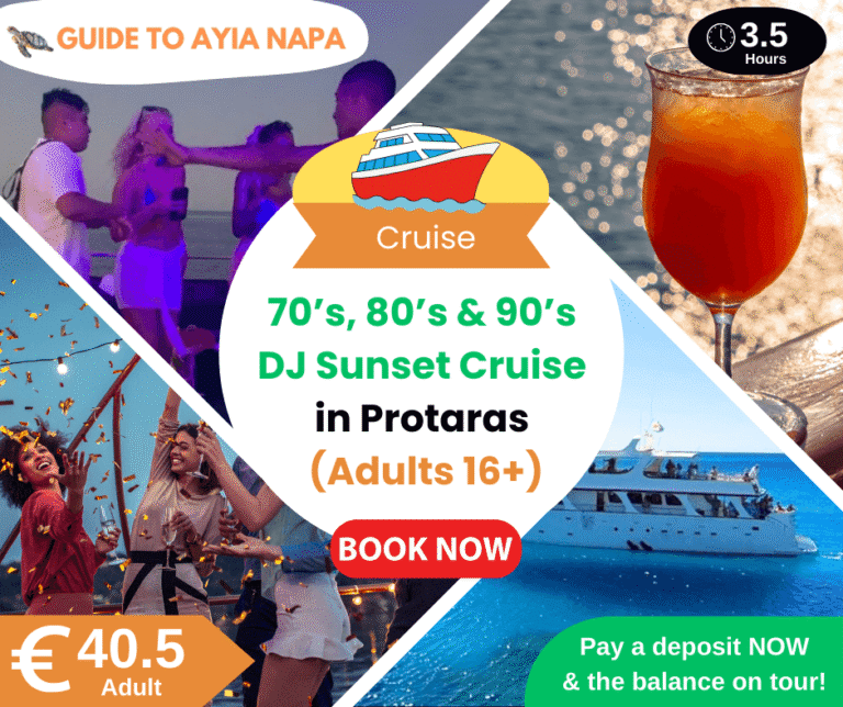 70’s, 80’s & 90’s DJ Sunset Cruise in Protaras (Adults 16+)